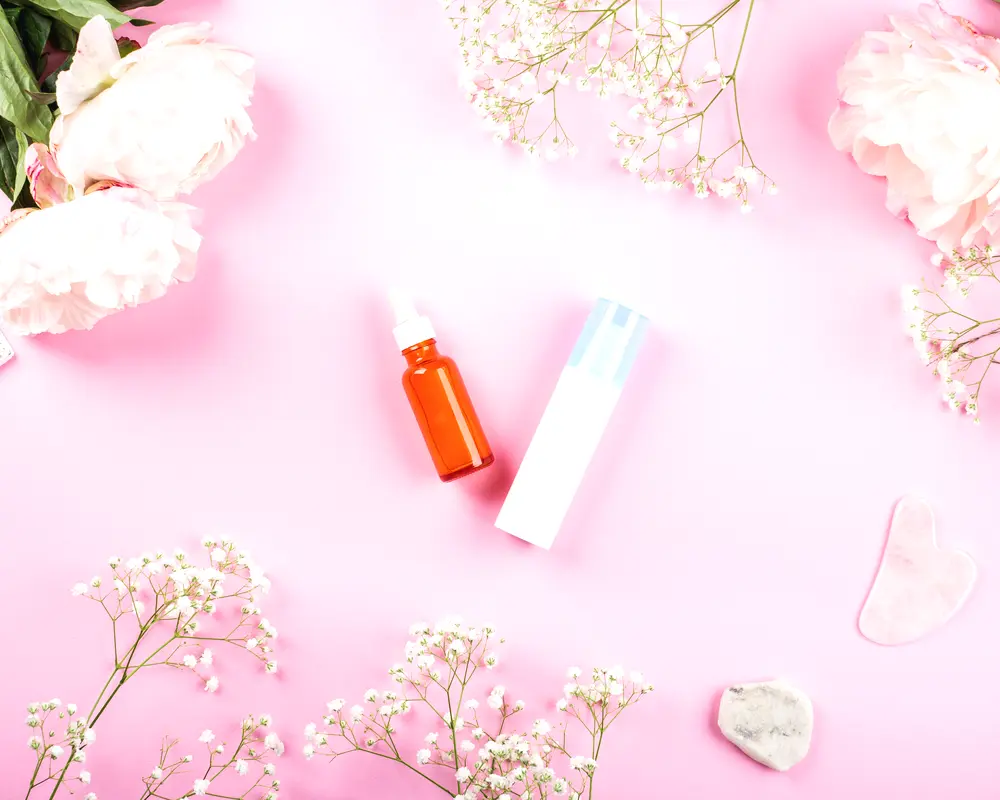 skincare products with flowers and