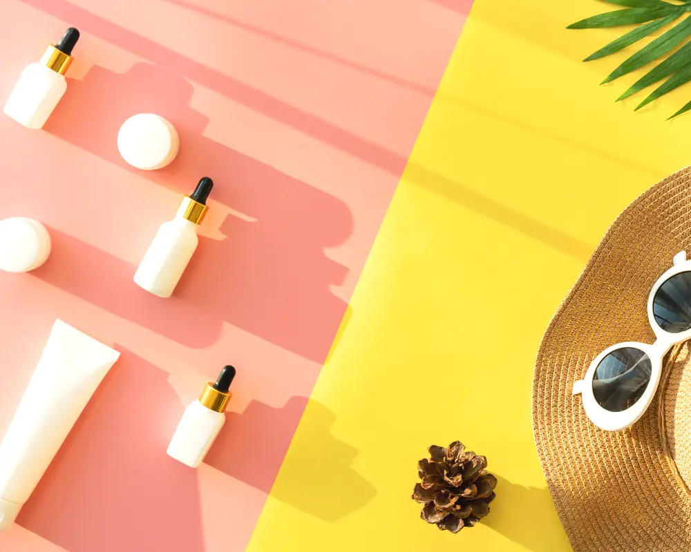 skincare products and summer accessories